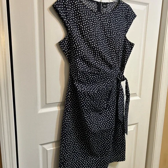 NWT s.OLIVER Black Label Dress Side Tie US Size 12 Blue Polka Dots Cap Sleeves - Picture 4 of 14